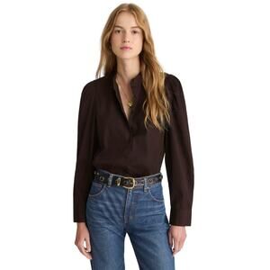 Madewell Puff Sleeve Button Up Poplin Shirt Brown Size L NWT